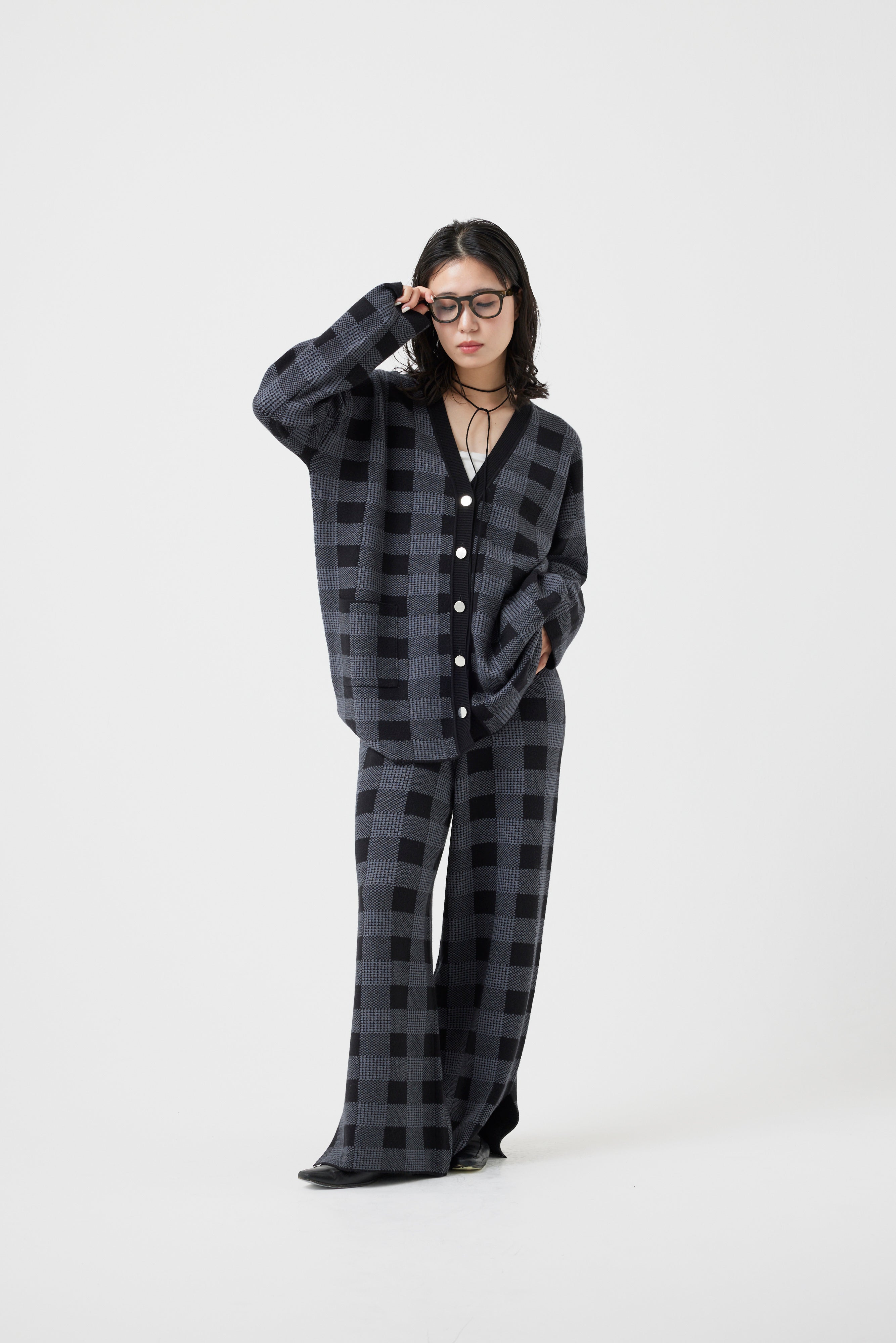 ミラノリブチェックカーディガン(6262-464)