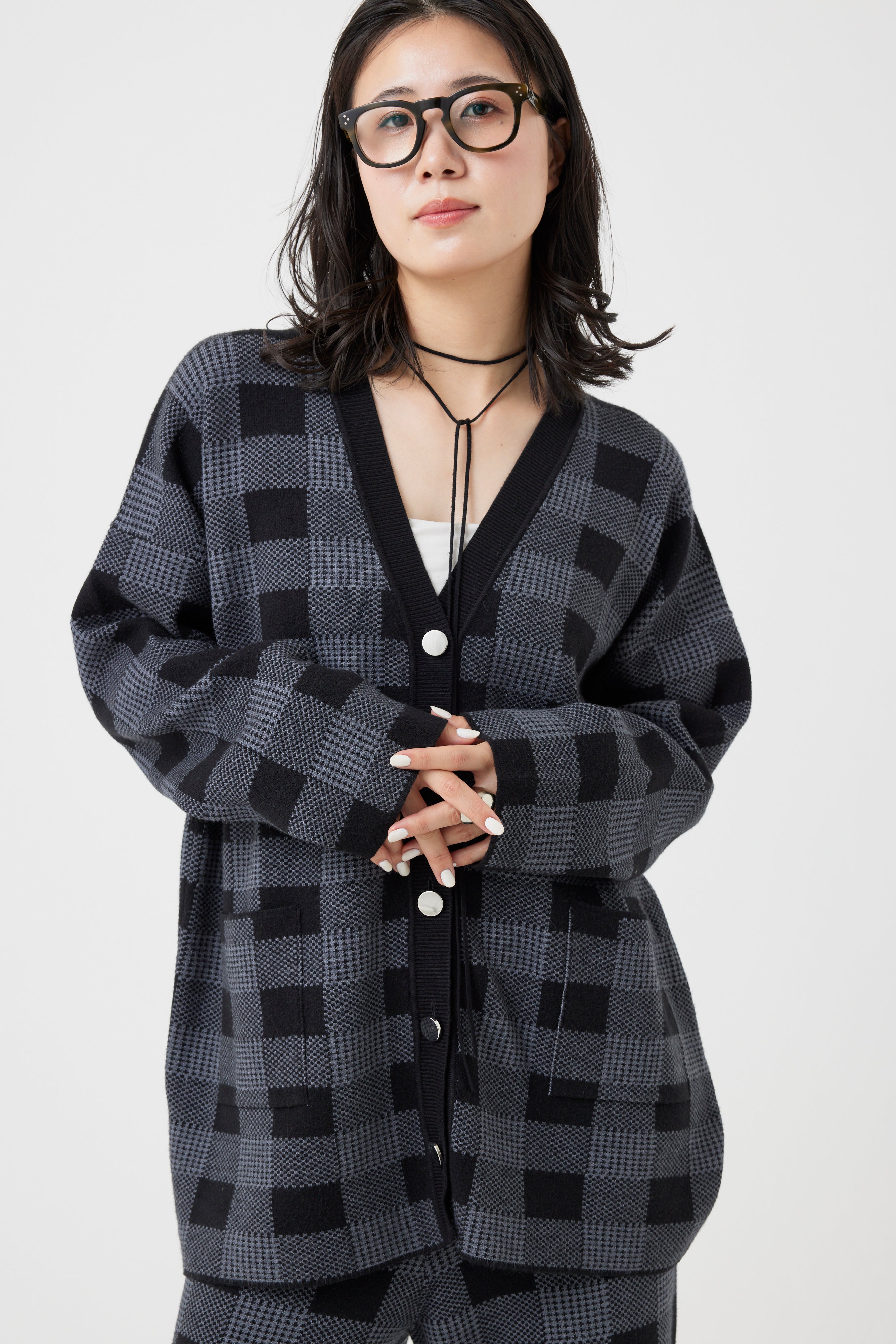 ミラノリブチェックカーディガン(6262-464)