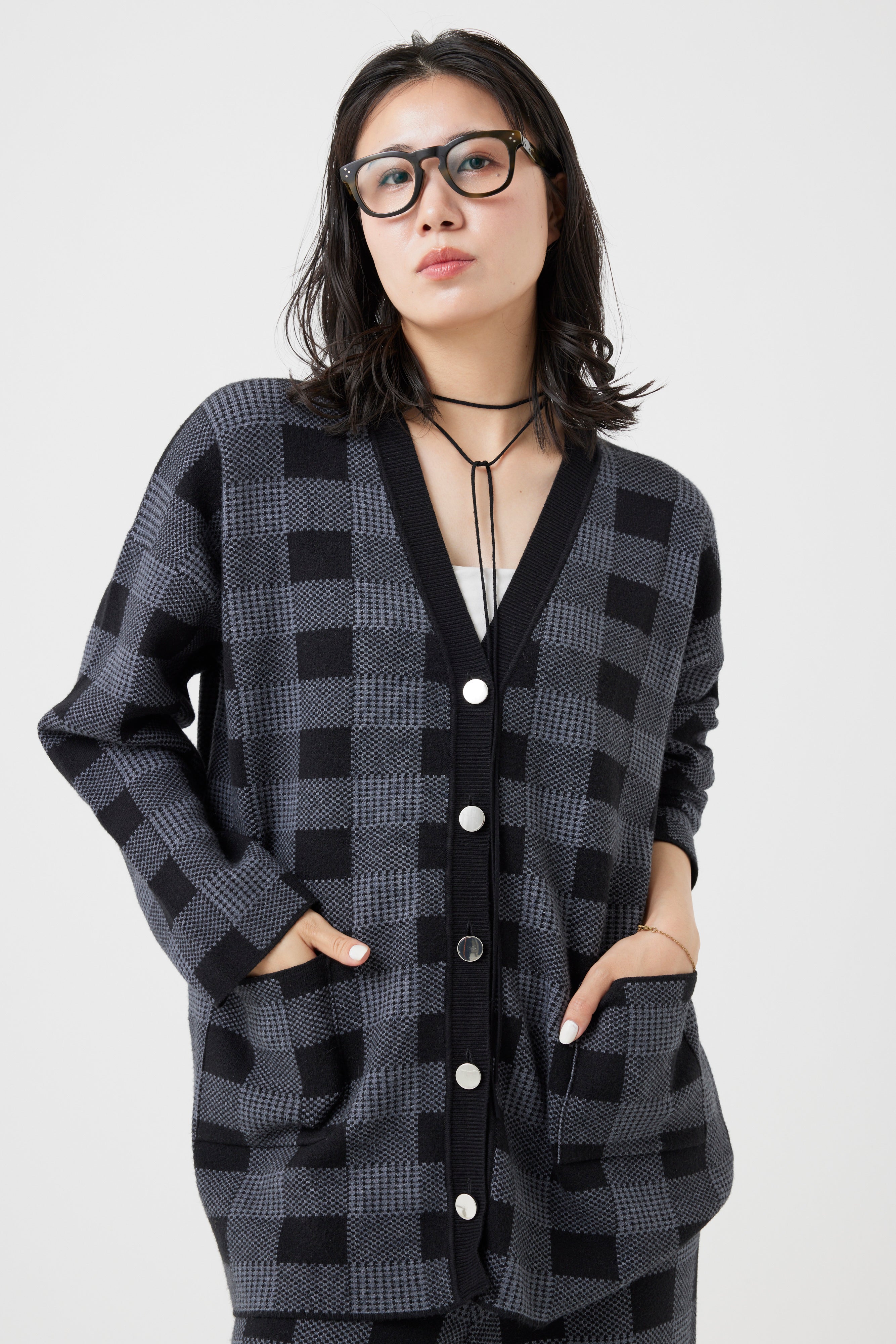 ミラノリブチェックカーディガン(6262-464)
