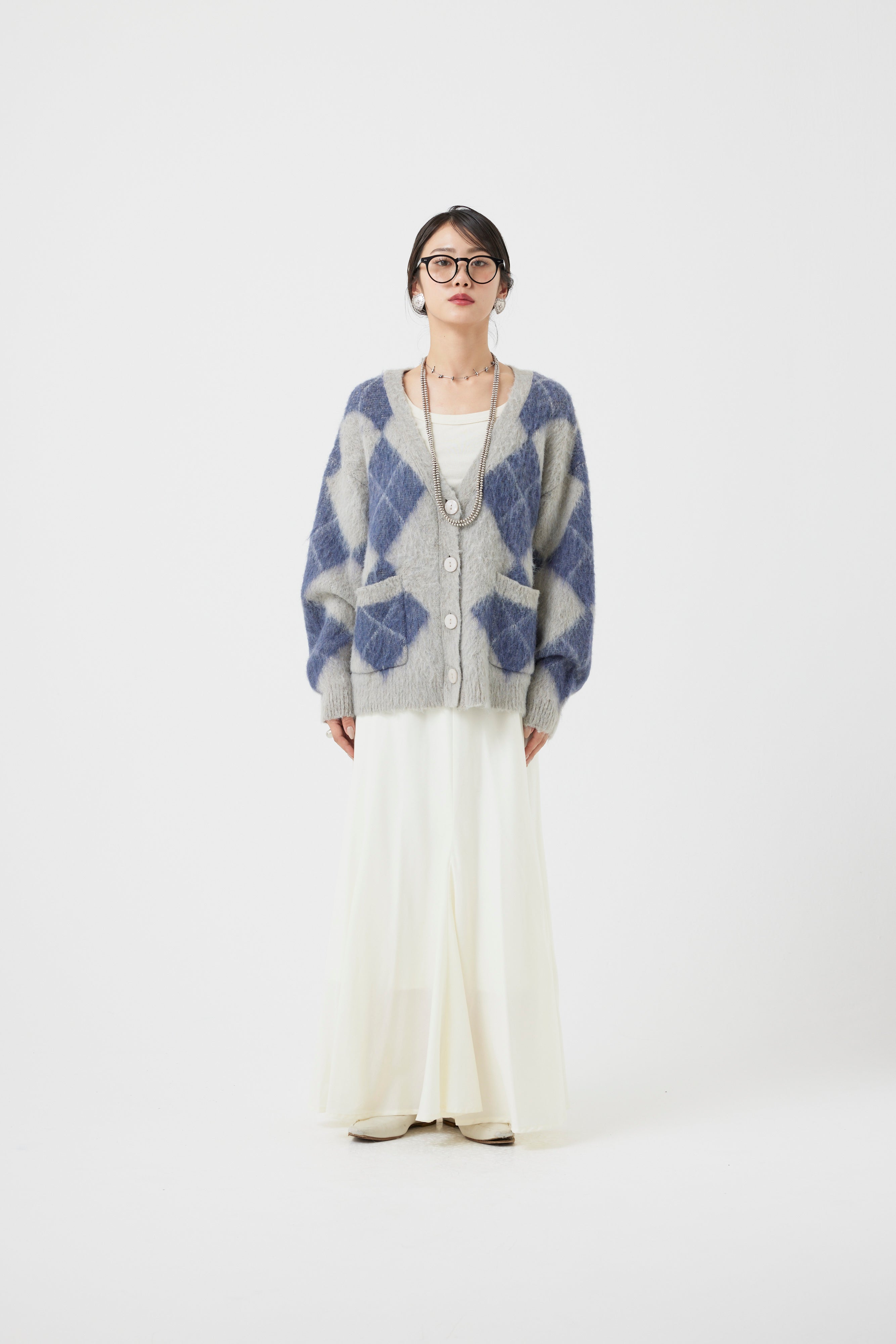 アーガイル柄モヘアカーディガン(6262-480)