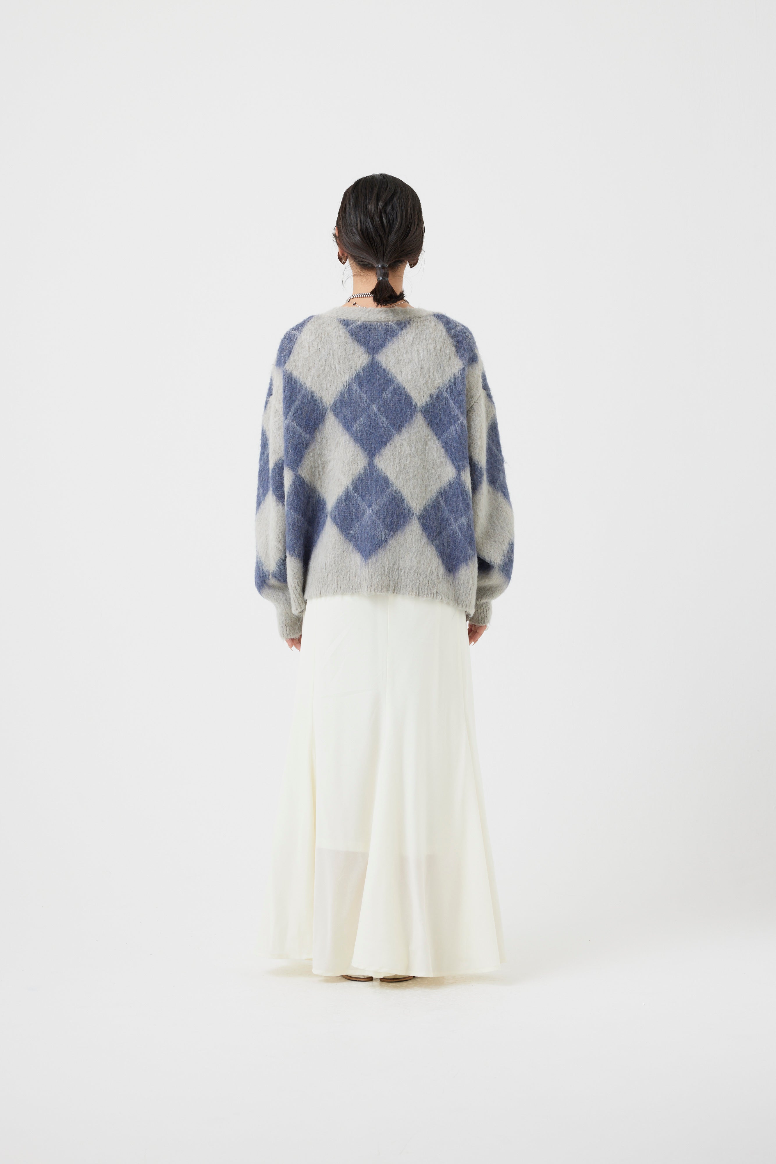 アーガイル柄モヘアカーディガン(6262-480)
