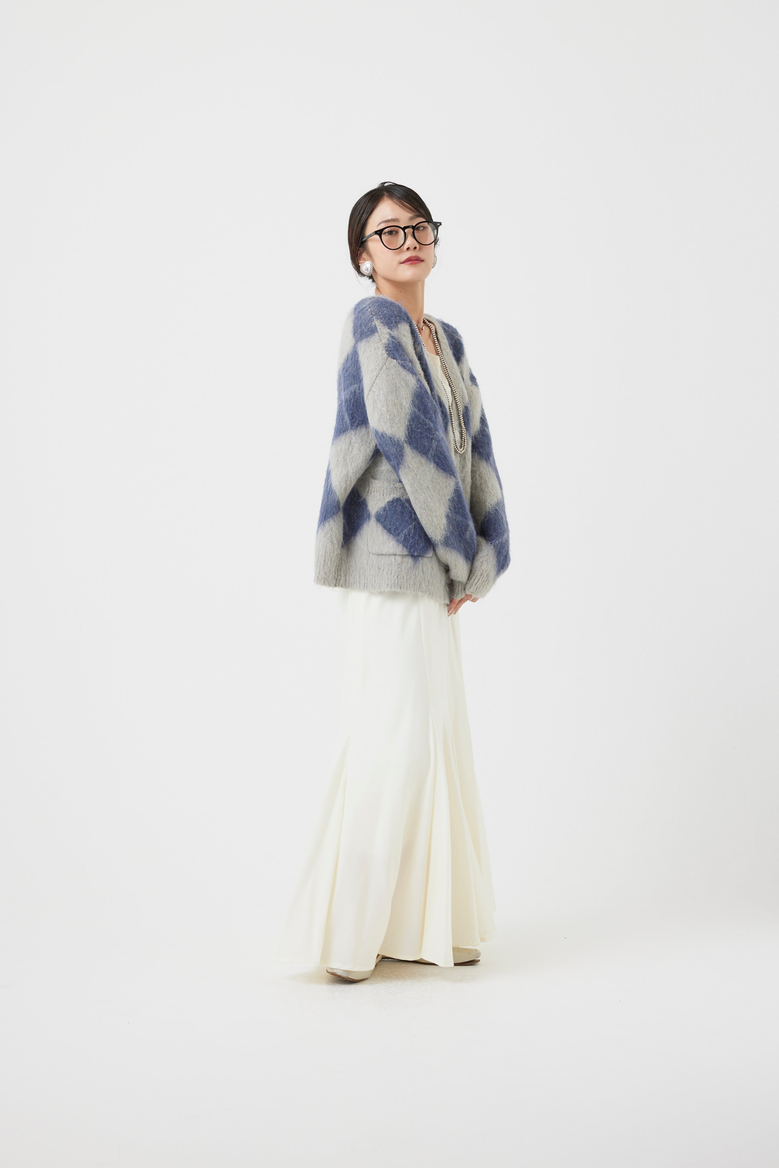 アーガイル柄モヘアカーディガン(6262-480)