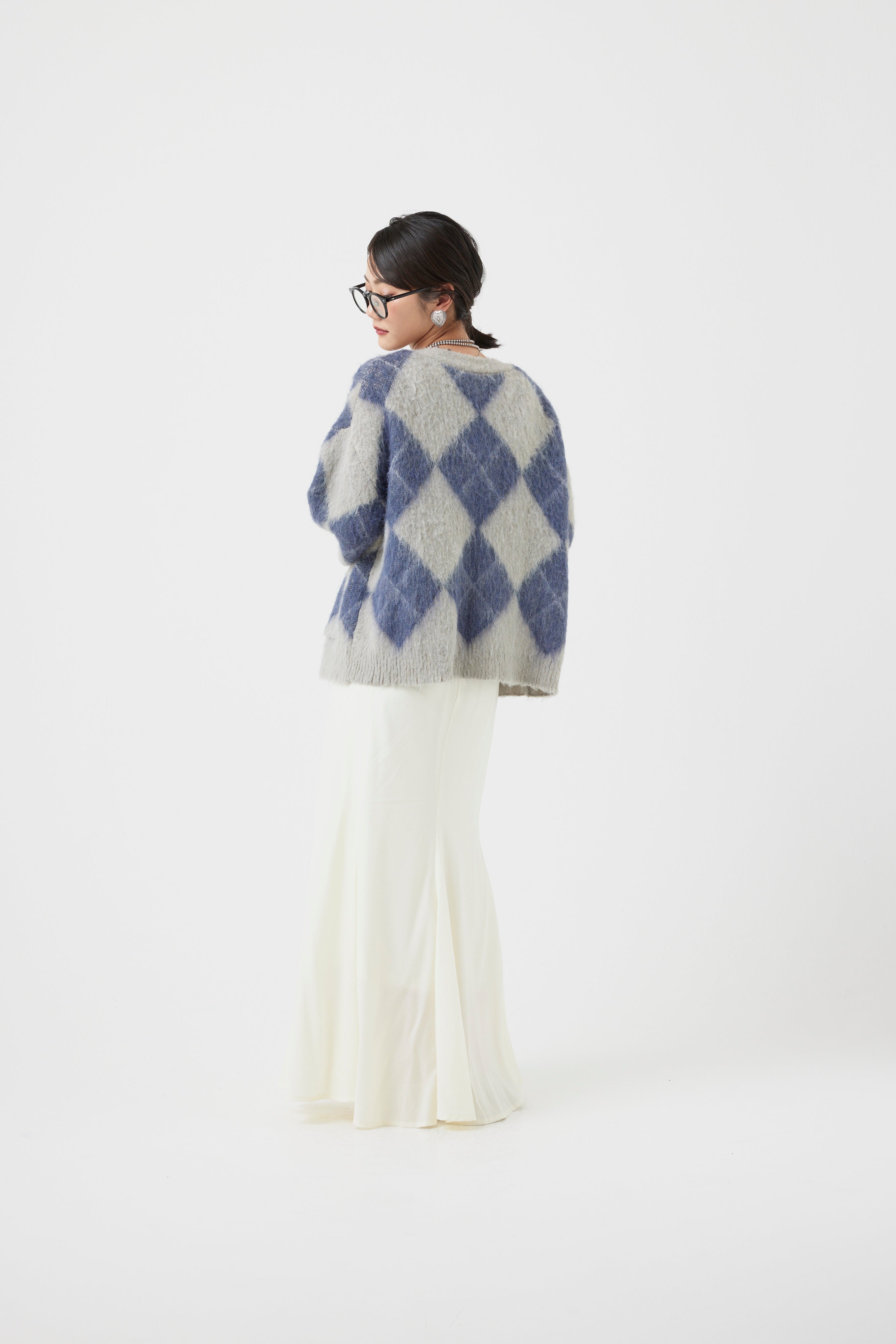 アーガイル柄モヘアカーディガン(6262-480)