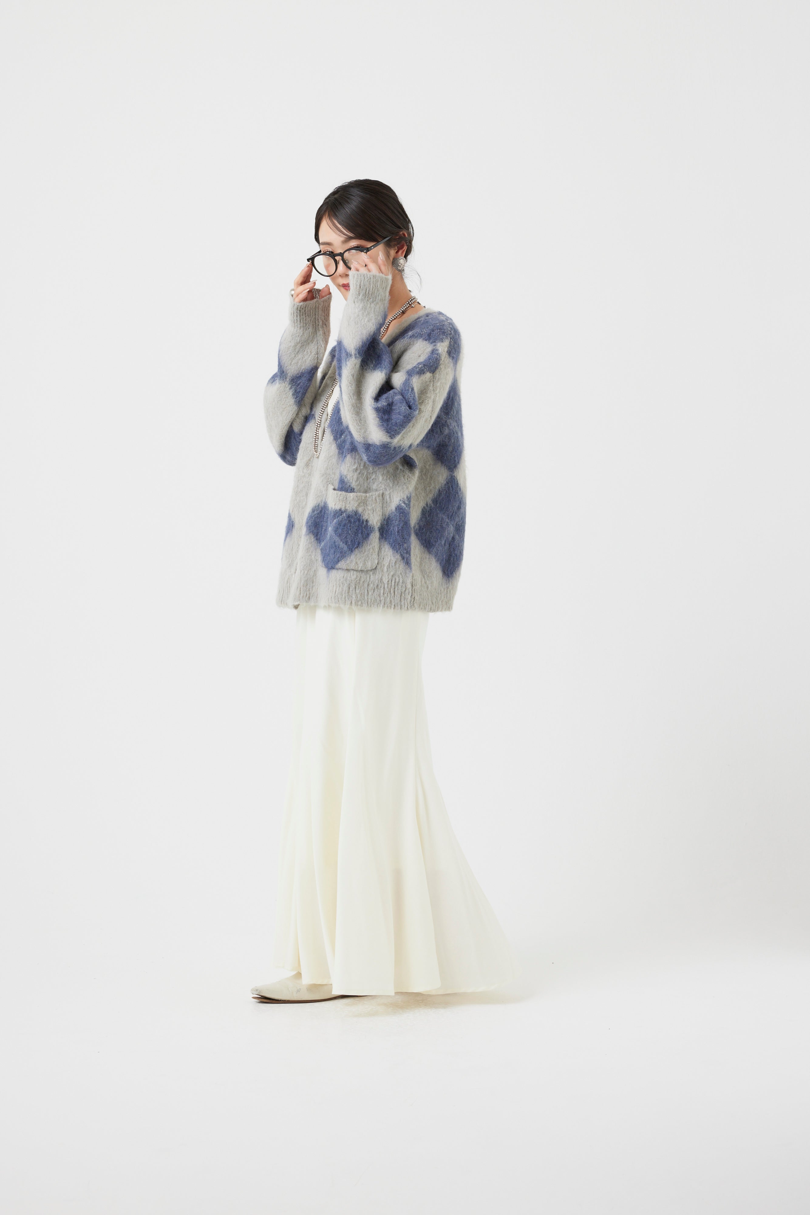 アーガイル柄モヘアカーディガン(6262-480)