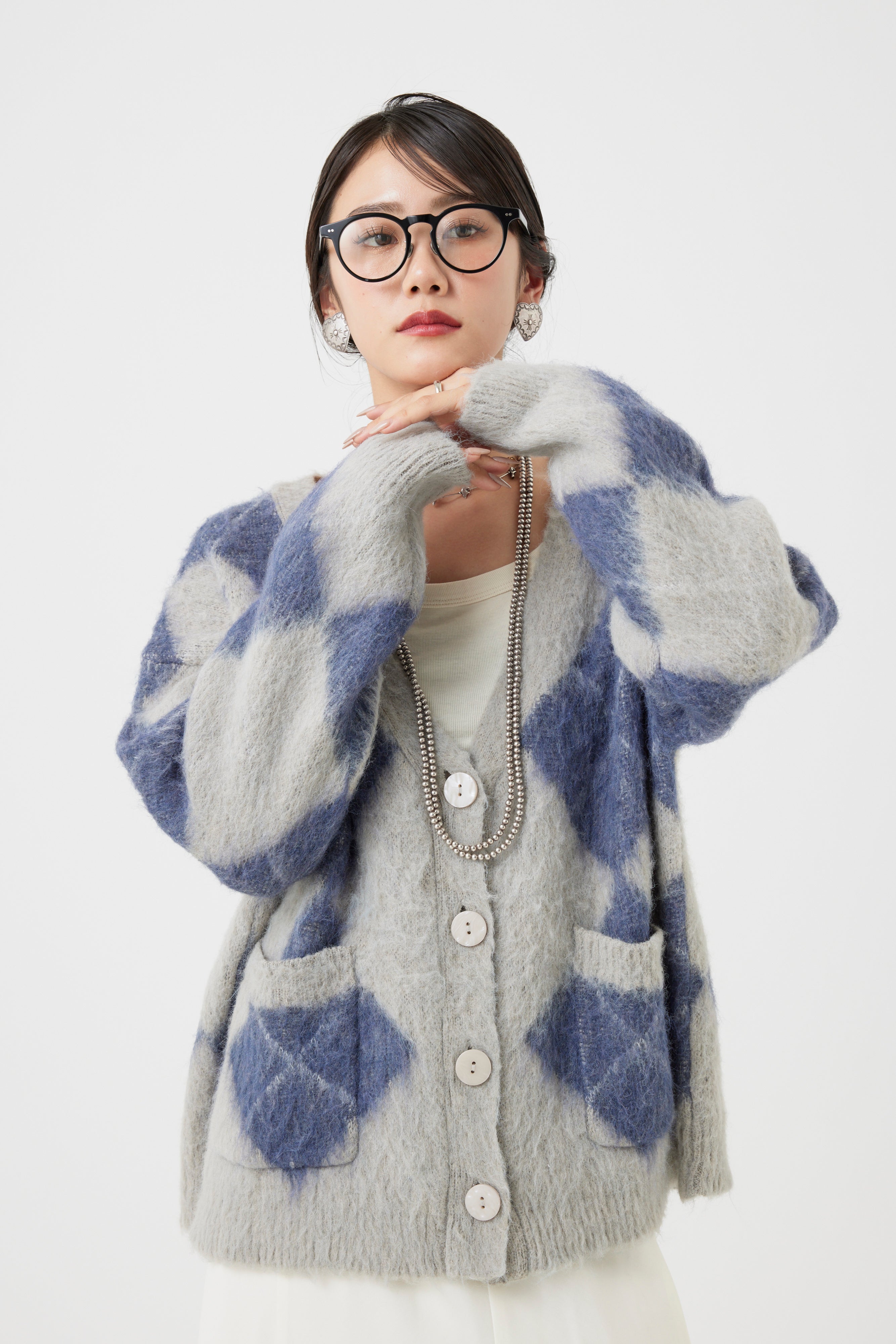 アーガイル柄モヘアカーディガン(6262-480)