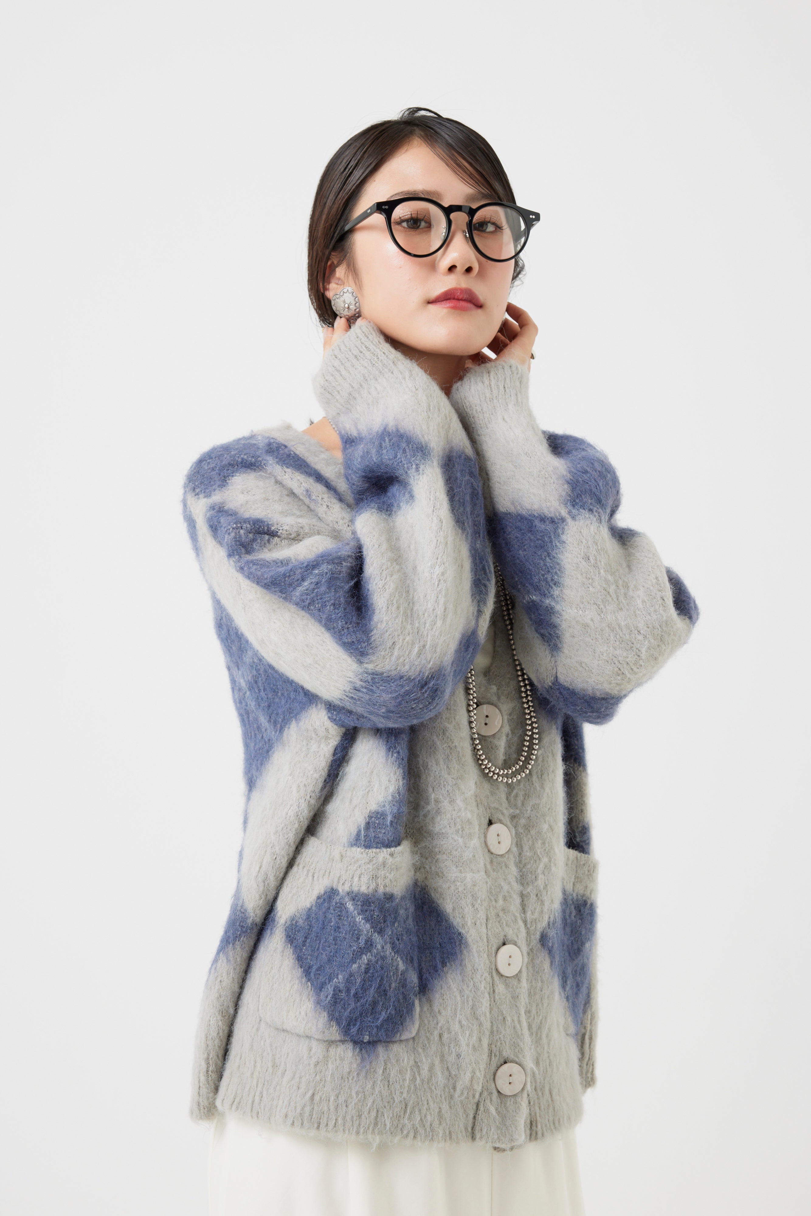 アーガイル柄モヘアカーディガン(6262-480)