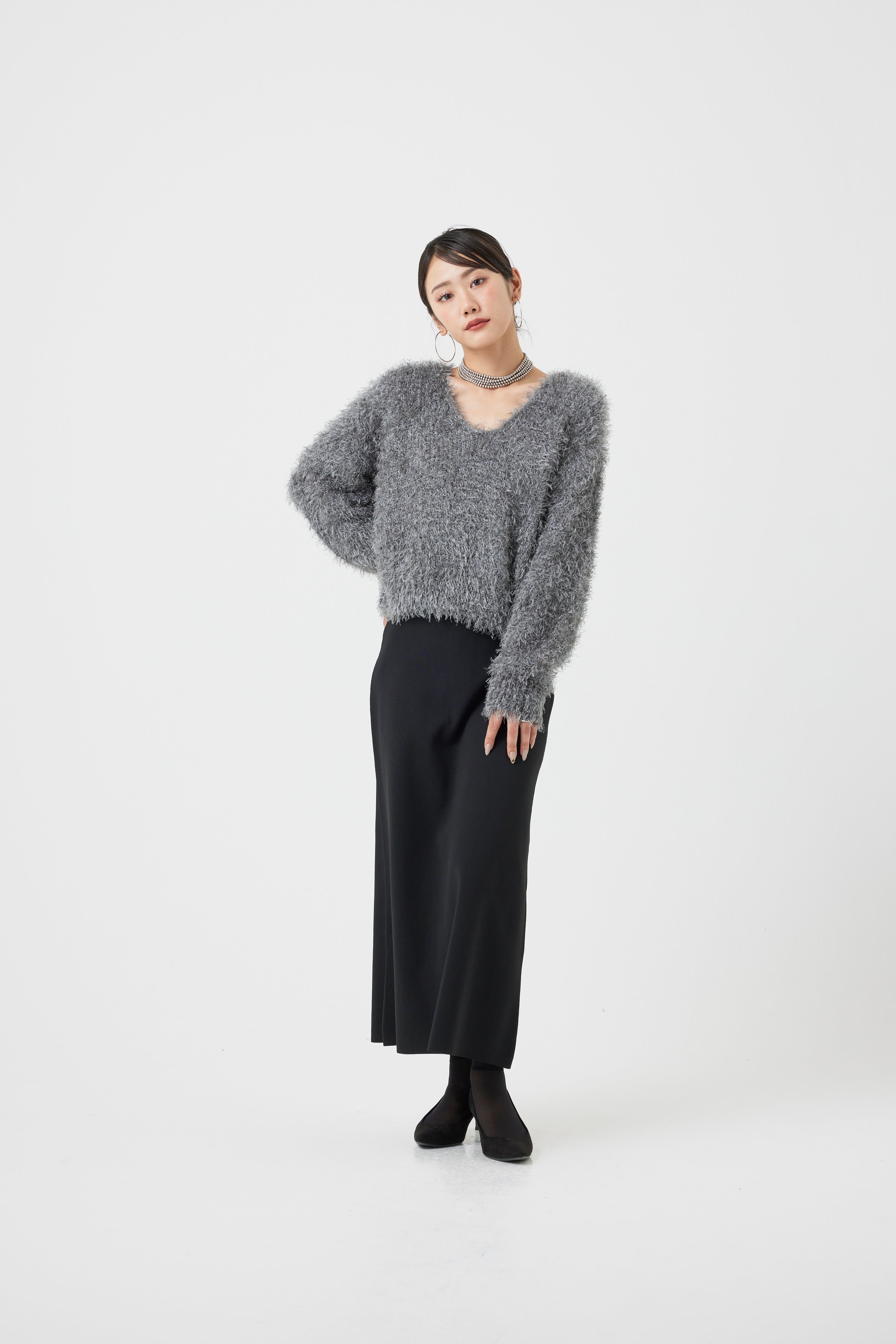 シャギーVネックニットトップス(6255-388.6262-483)