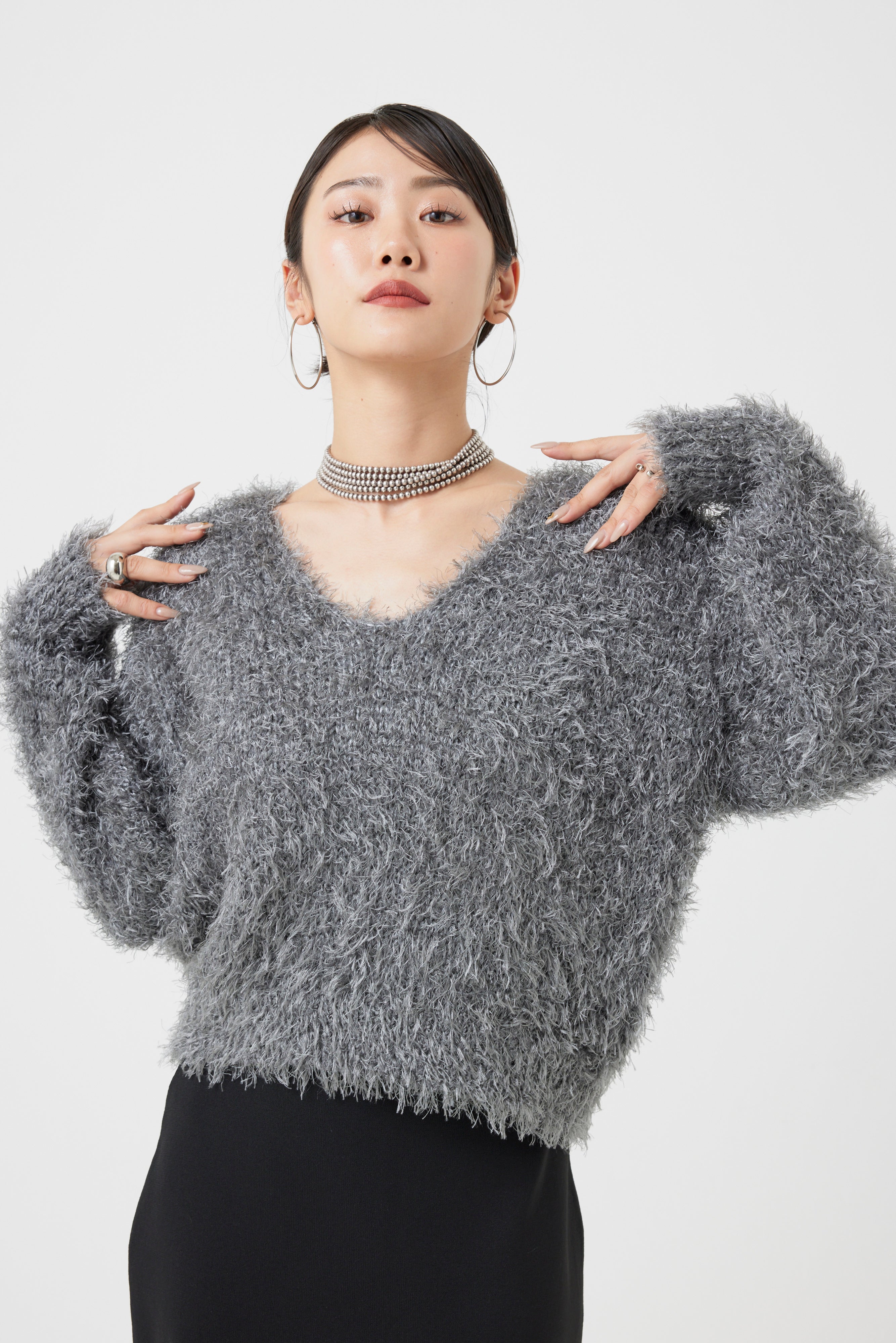 シャギーVネックニットトップス(6255-388.6262-483)