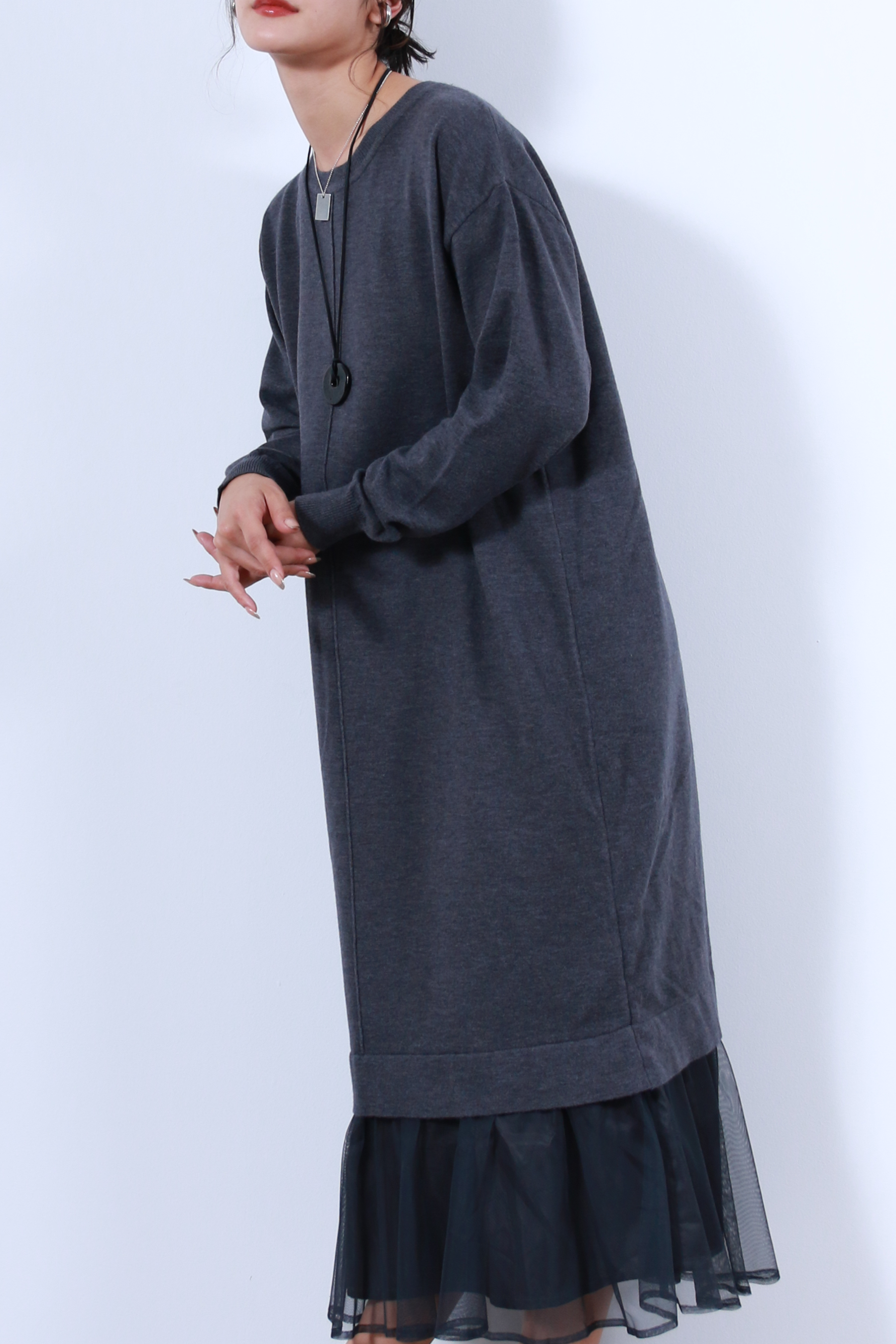 裾チュールニットワンピース(6263-510)