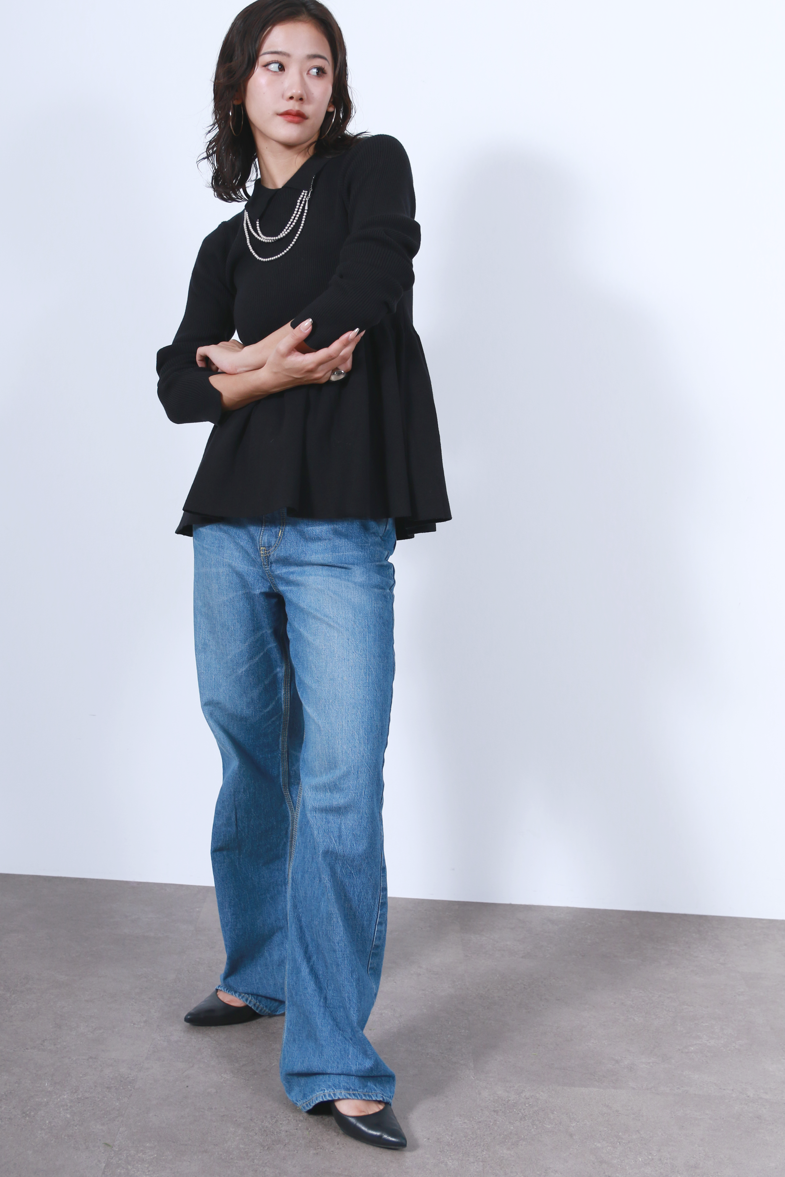 衿付リブニットフレアトップス(6263-507)