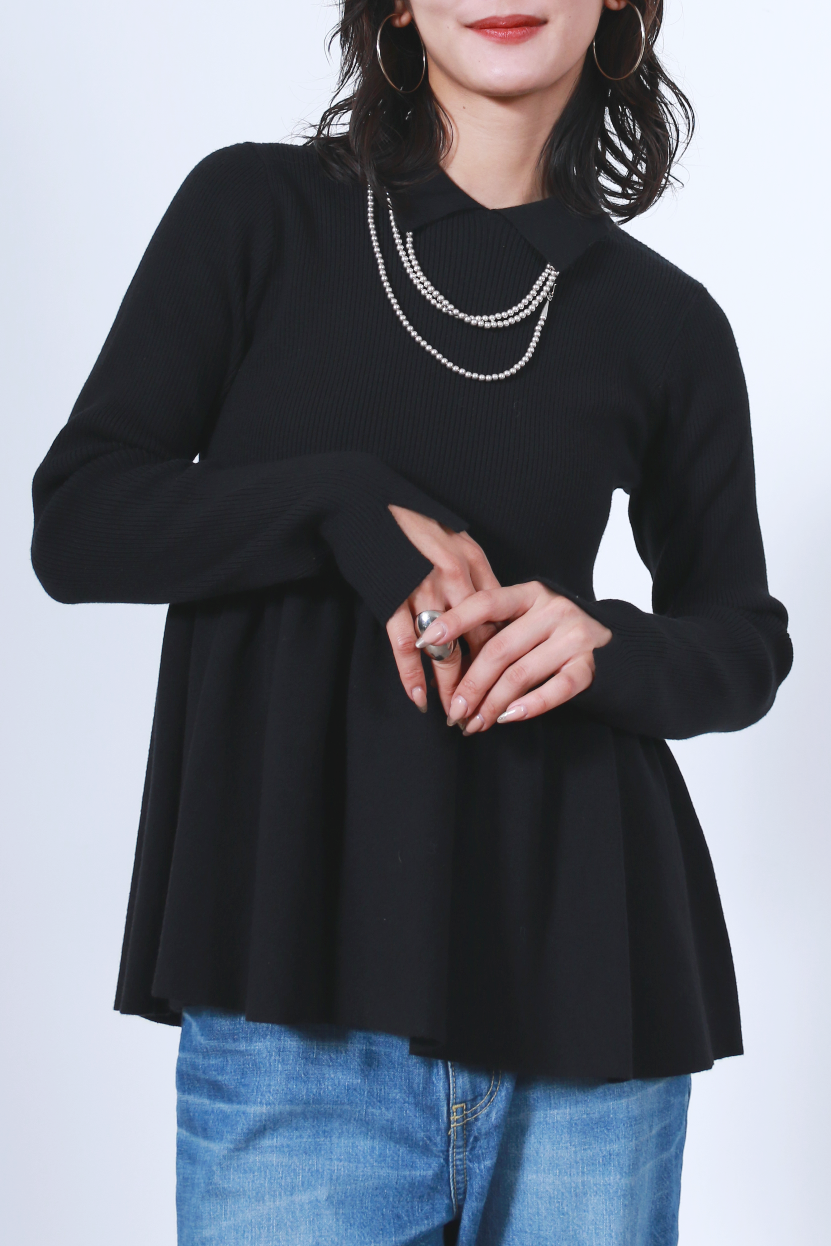 衿付リブニットフレアトップス(6263-507)