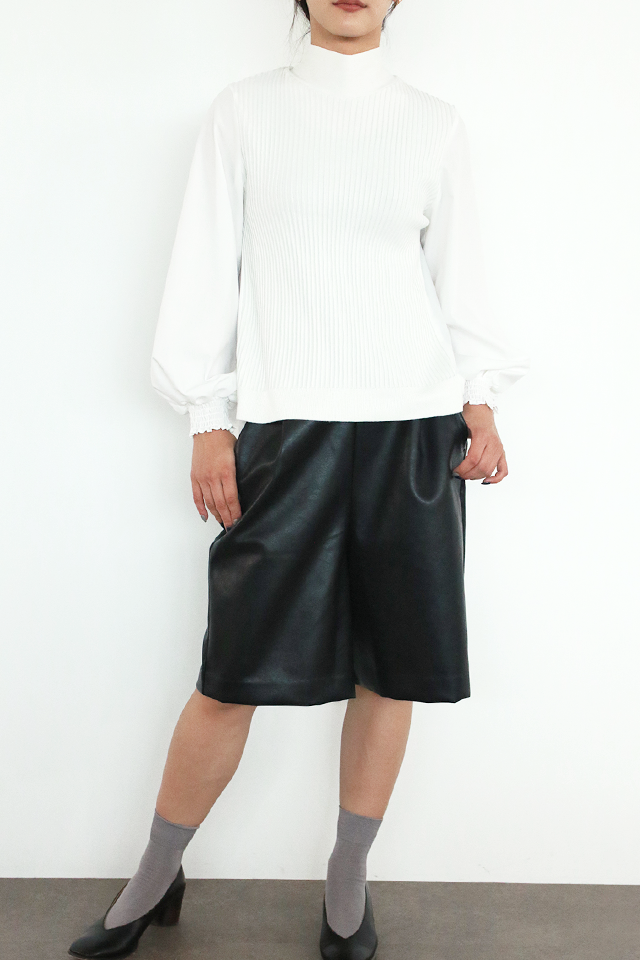 ニット×ブロード布帛 ハイネックブラウス(6255-371 / 6262ｰ484)