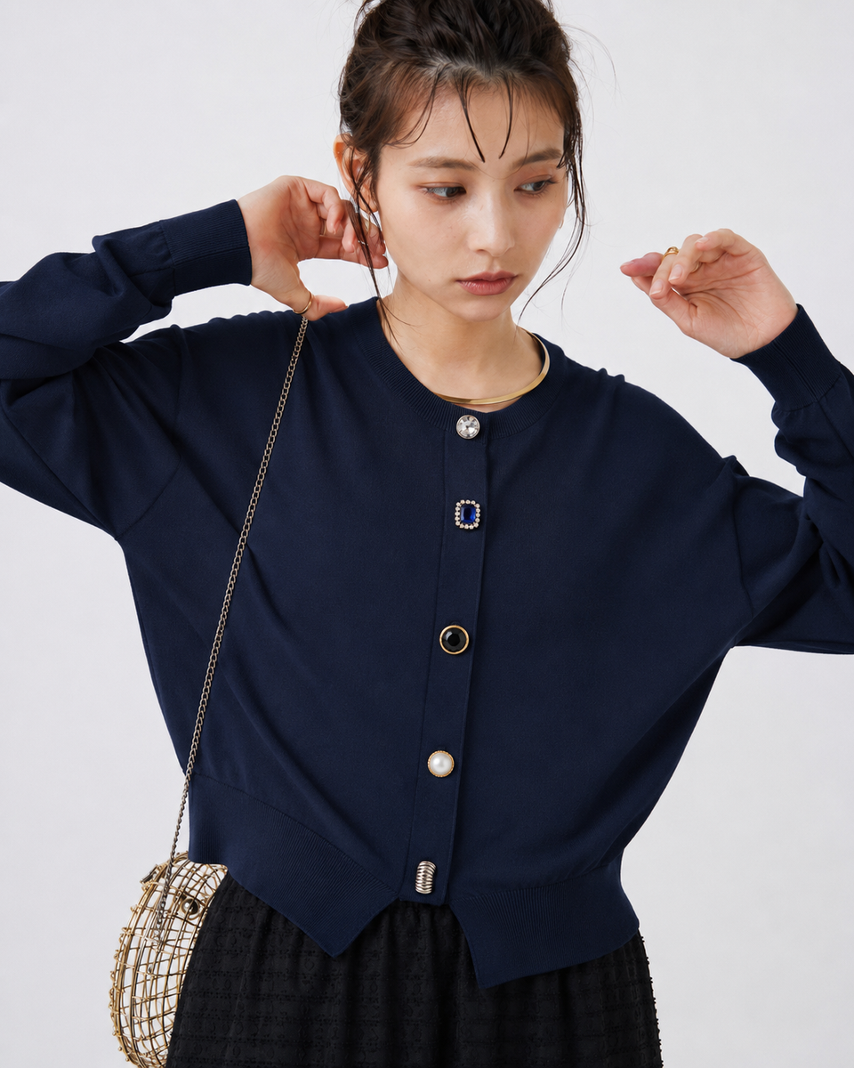 クロップド丈 セミシアービジューカーディガン(6267-686) | TORRAZZO DONNA