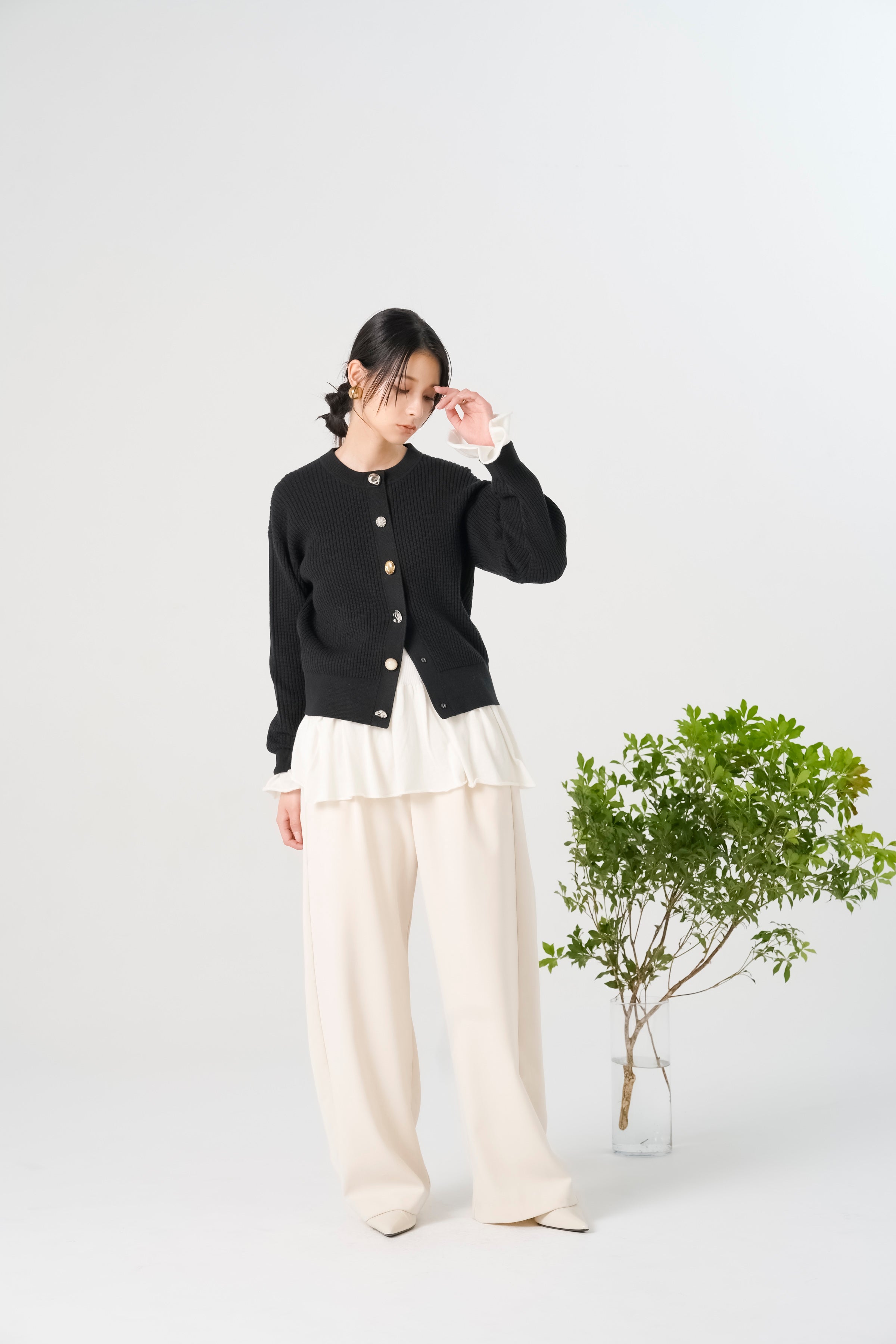 ワッフル編みビジューカーディガン(6269-691)