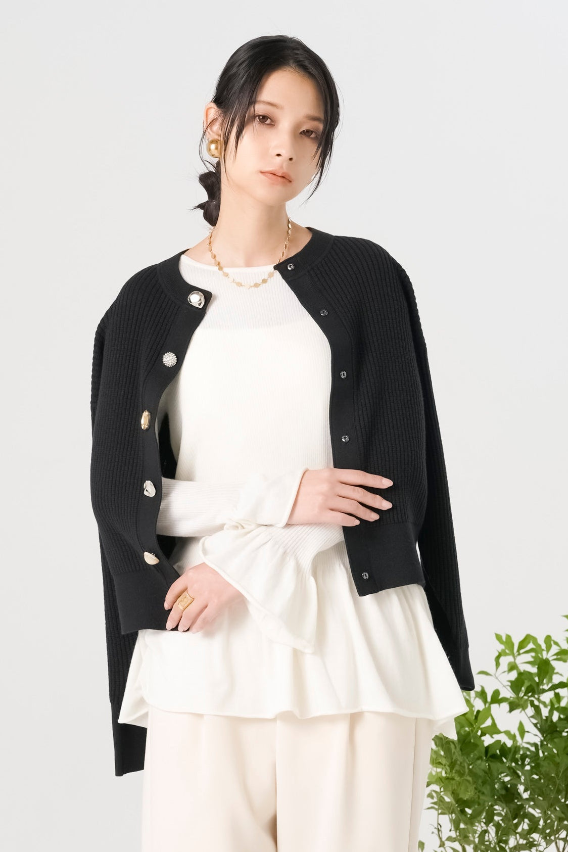 ワッフル編みビジューカーディガン(6269-691)