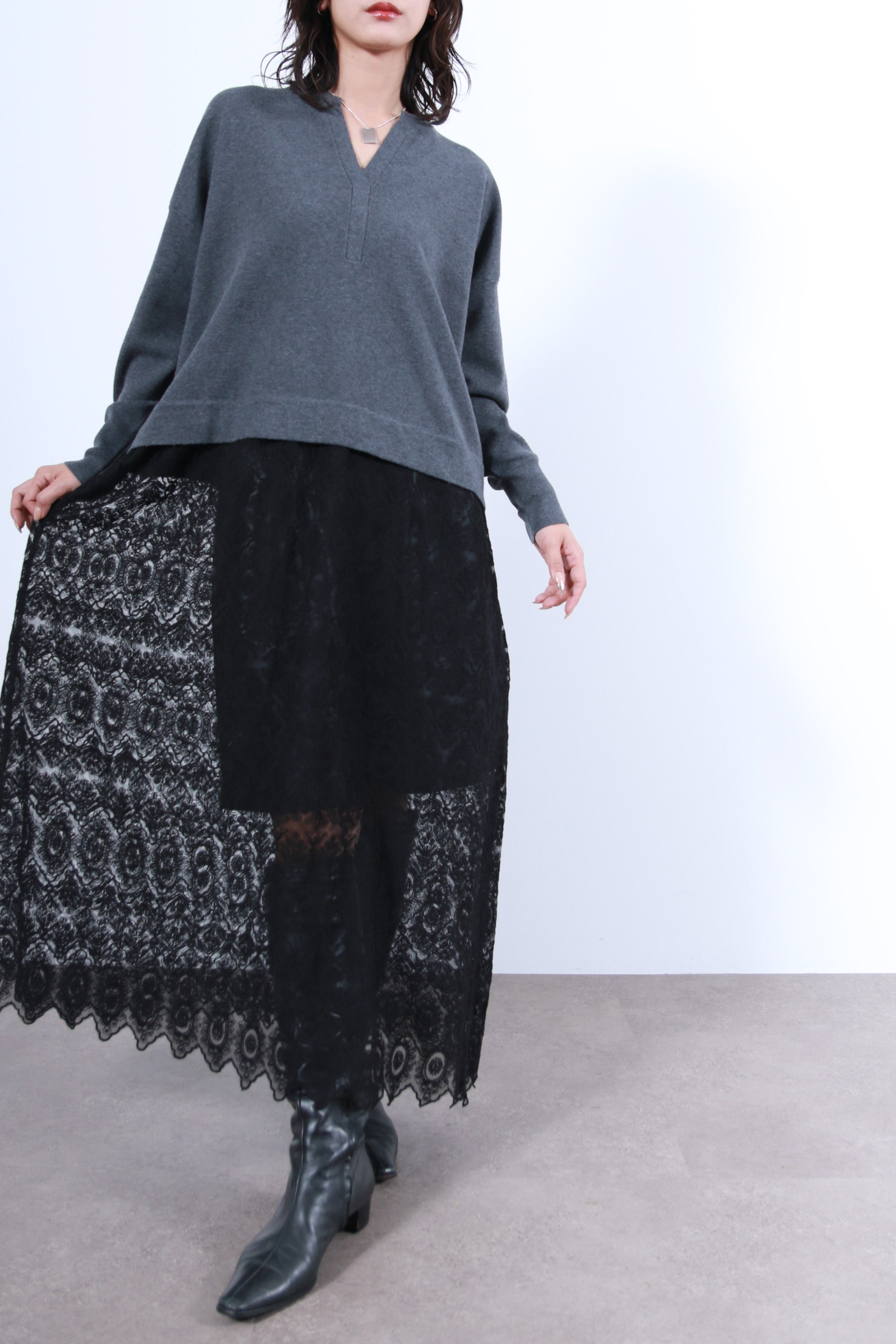 ニット×レースワンピース(6263-512)