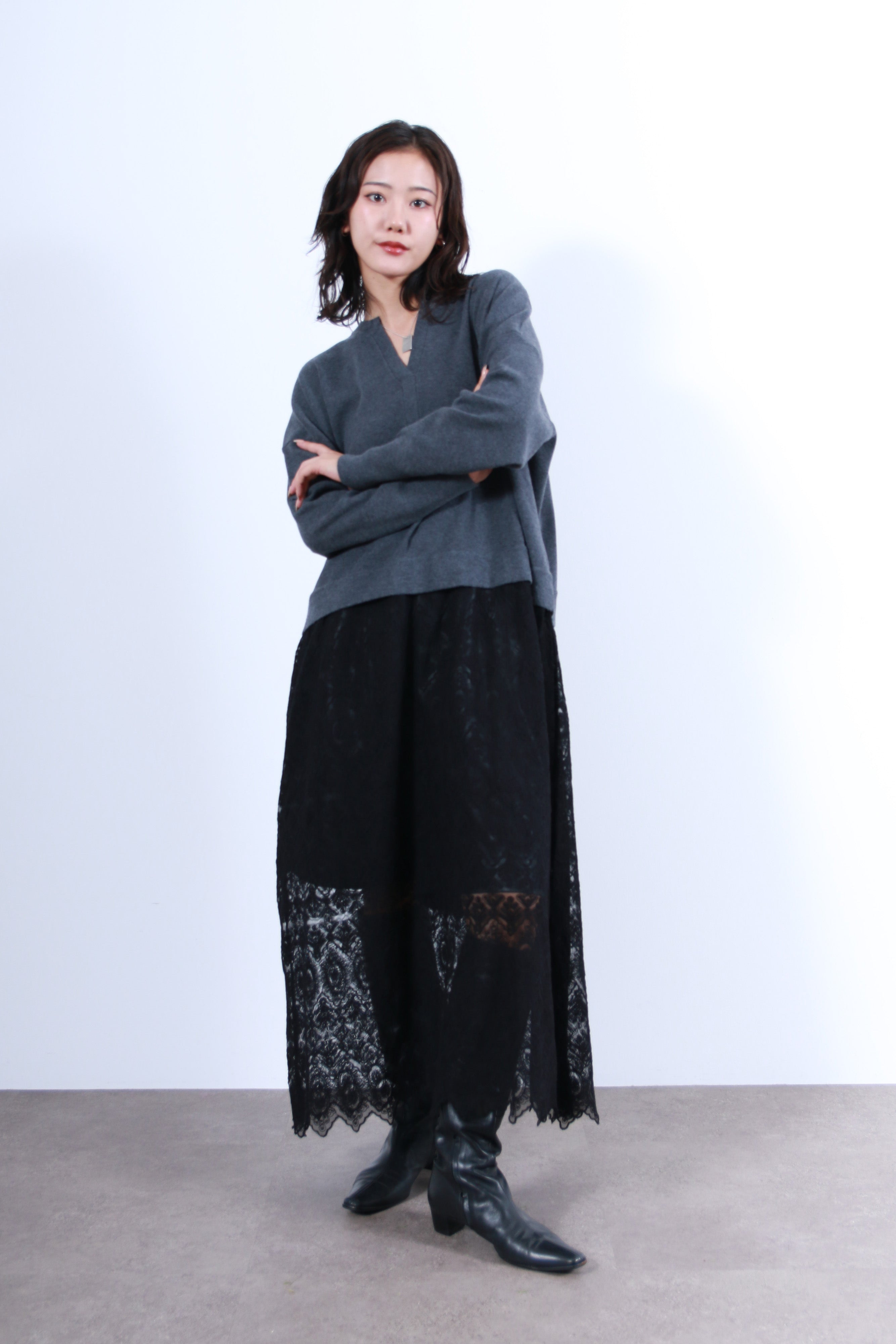 ニット×レースワンピース(6263-512)